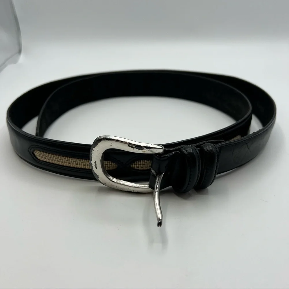 Men’s Black Brighton Leather Belt With Straw Detail See Photos Fo Measurements